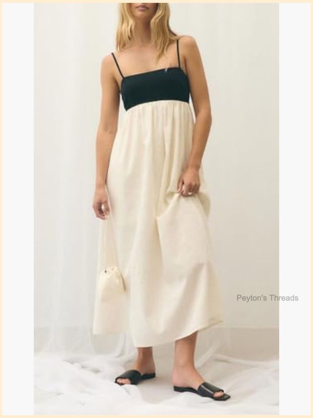 Color Block Spaghetti Strap Maxi Linen Dress Flowy Beach Sundress - Picture 5 of 6